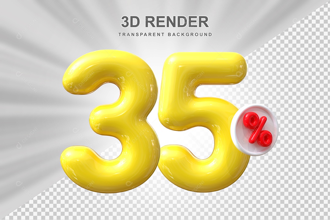 Número de Desconto 35% Elemento 3D Amarelo para Composição PSD