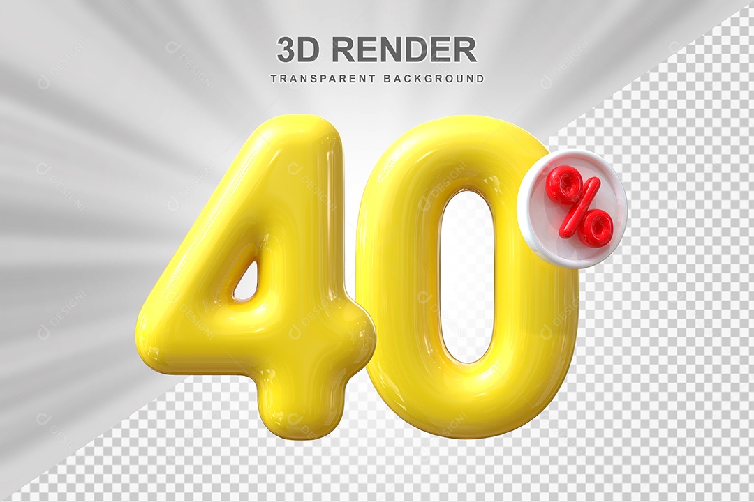 Número de Desconto 40% Elemento 3D Amarelo para Composição PSD