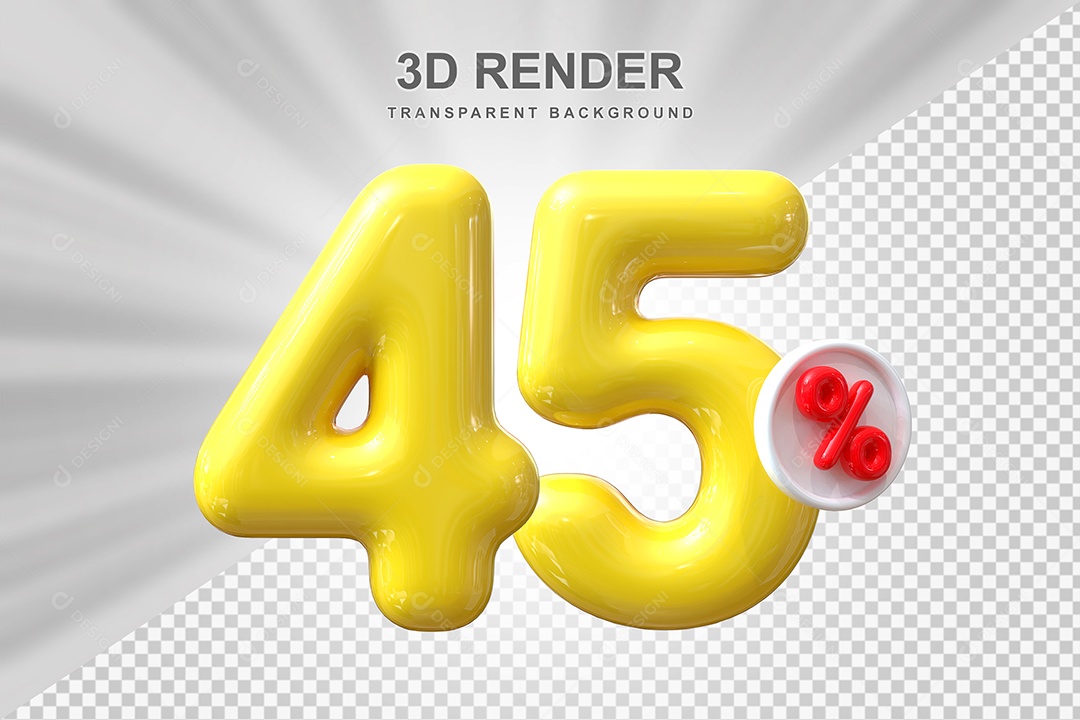 Número de Desconto 45% Elemento 3D Amarelo para Composição PSD