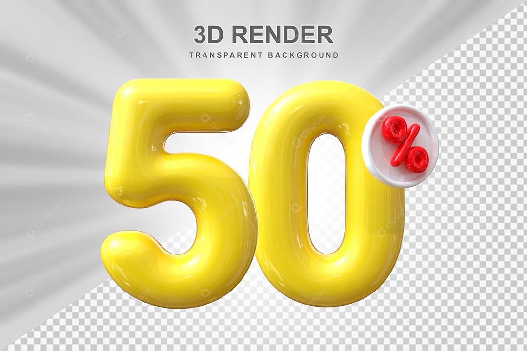 Número de Desconto 50% Elemento 3D Amarelo para Composição PSD