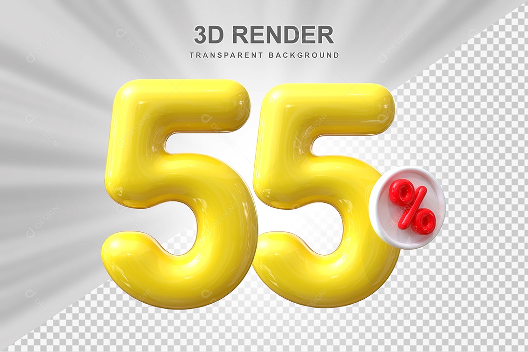 Número de Desconto 55% Elemento 3D Amarelo para Composição PSD