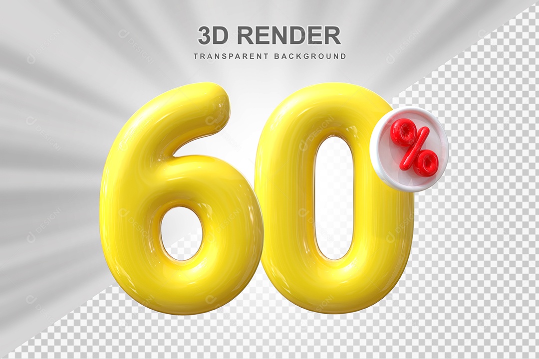 Número de Desconto 60% Elemento 3D Amarelo para Composição PSD