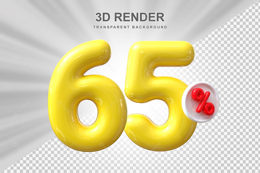 Número de Desconto 65% Elemento 3D Amarelo para Composição PSD