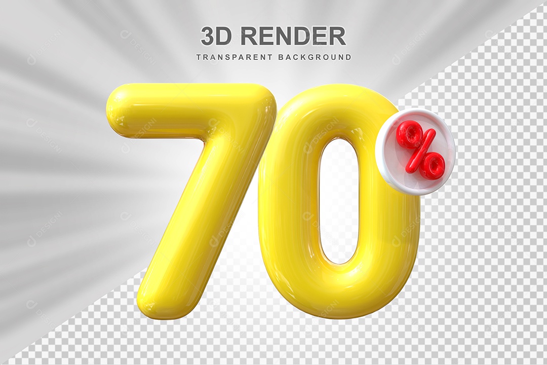Número de Desconto 70% Elemento 3D Amarelo para Composição PSD