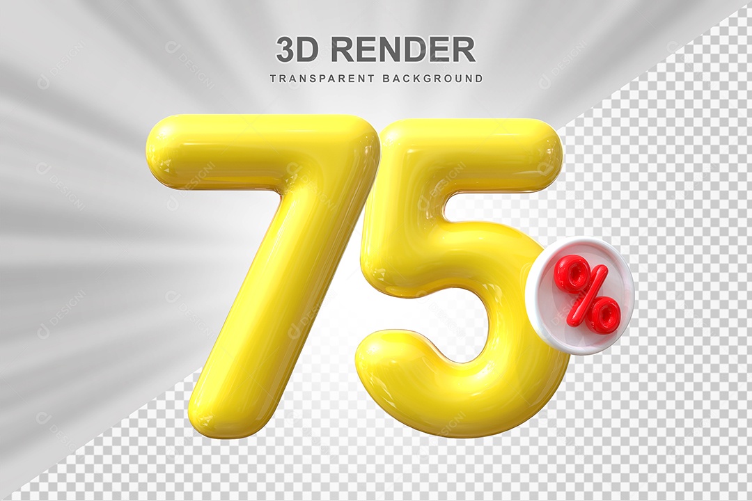 Número de Desconto 75% Elemento 3D Amarelo para Composição PSD