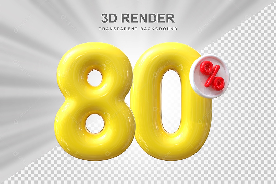 Número de Desconto 80% Elemento 3D Amarelo para Composição PSD