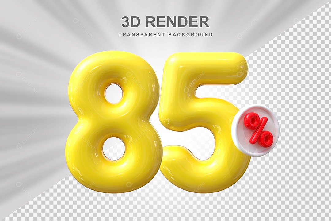 Número de Desconto 85% Elemento 3D Amarelo para Composição PSD
