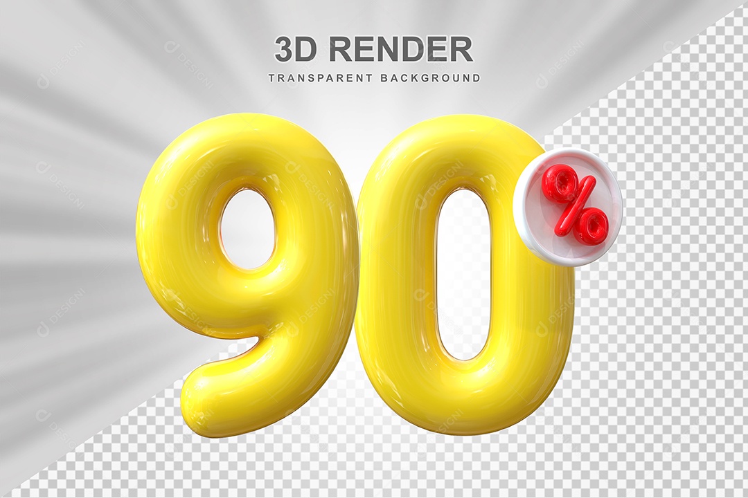 Número de Desconto 90% Elemento 3D Amarelo para Composição PSD
