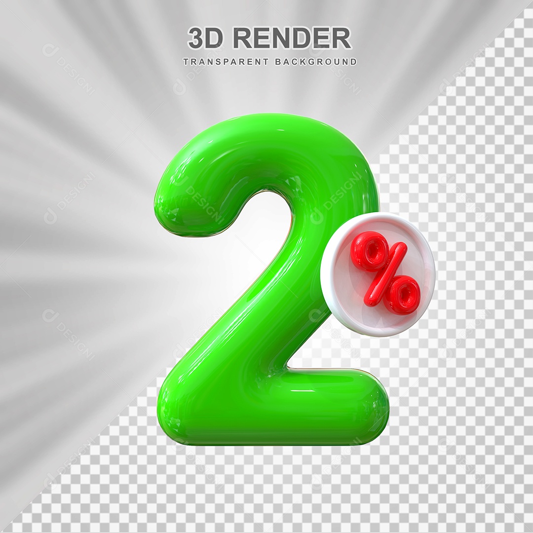 Número de Desconto 2% Elemento 3D Verde para Composição PSD