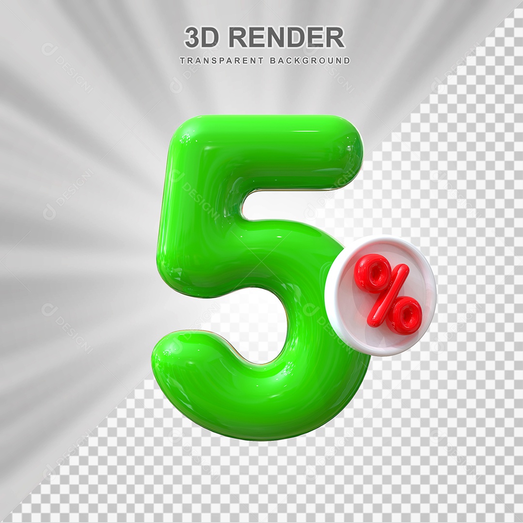 Número de Desconto 5% Elemento 3D Verde para Composição PSD