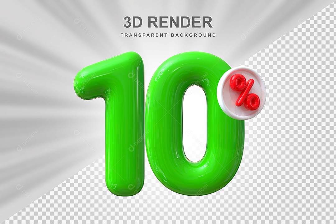 Número de Desconto 10% Elemento 3D Verde para Composição PSD