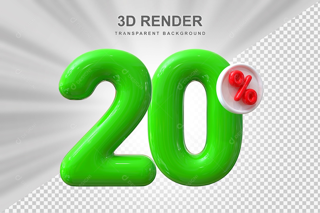 Número de Desconto 20% Elemento 3D Verde para Composição PSD