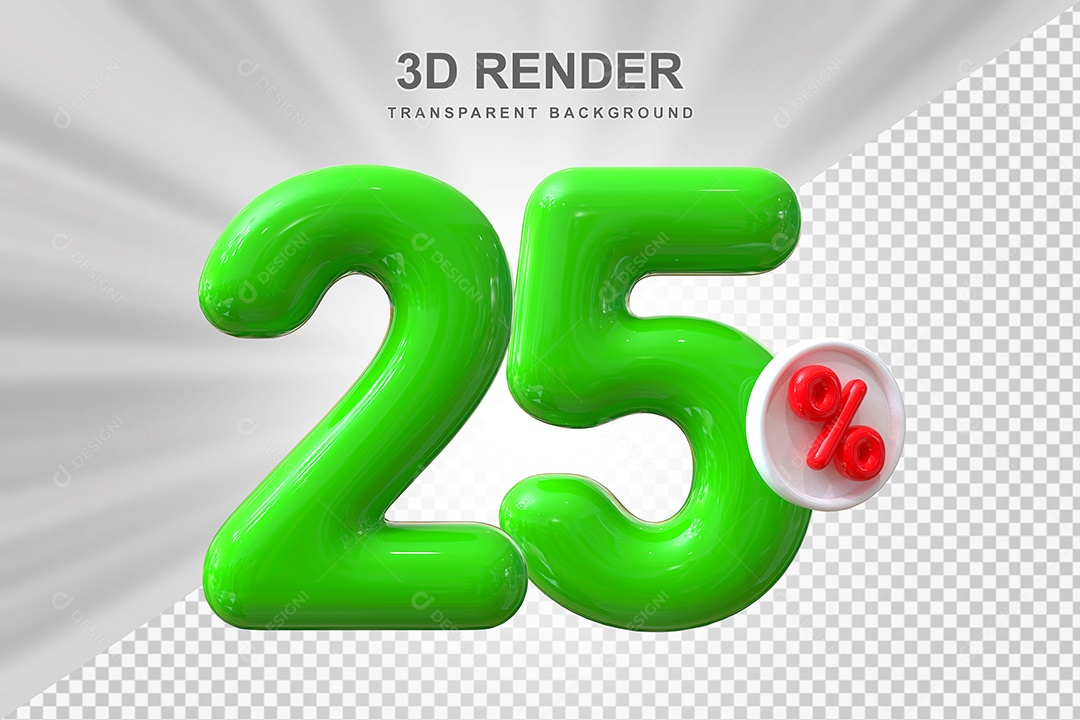 Número de Desconto 25% Elemento 3D Verde para Composição PSD