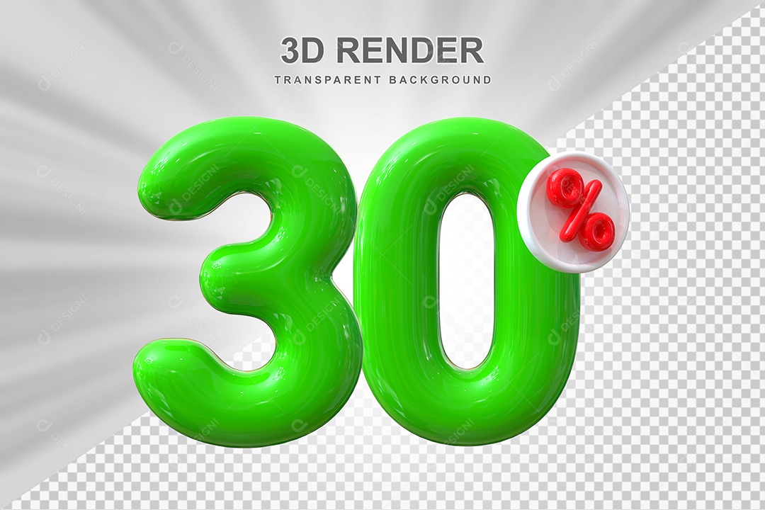 Número de Desconto 30% Elemento 3D Verde para Composição PSD