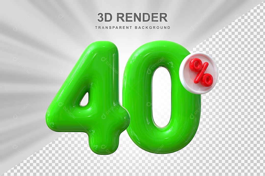 Número de Desconto 40% Elemento 3D Verde para Composição PSD