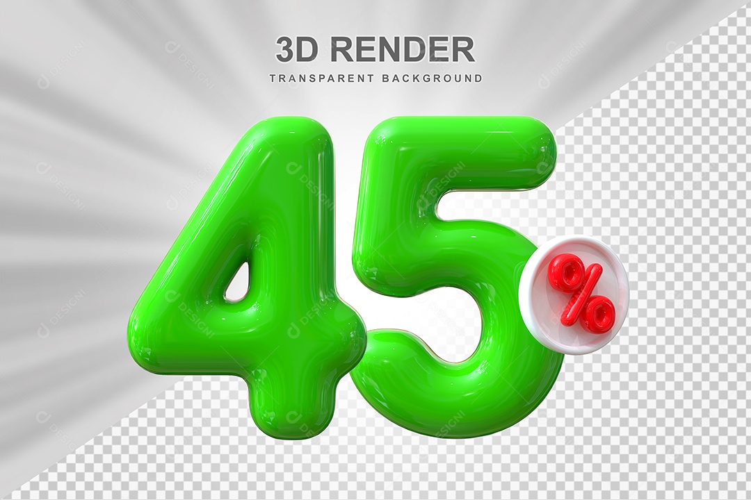 Número de Desconto 45% Elemento 3D Verde para Composição PSD