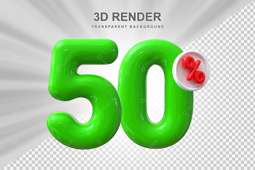 Número de Desconto 50% Elemento 3D Verde para Composição PSD