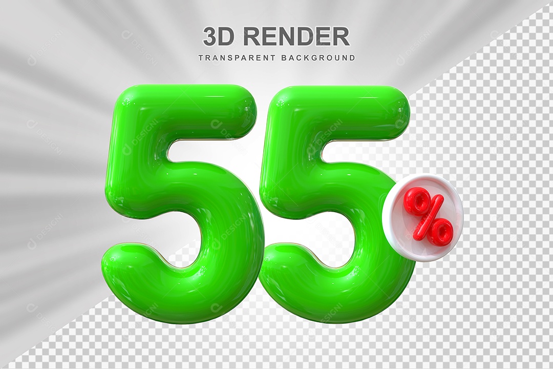 Número de Desconto 55% Elemento 3D Verde para Composição PSD