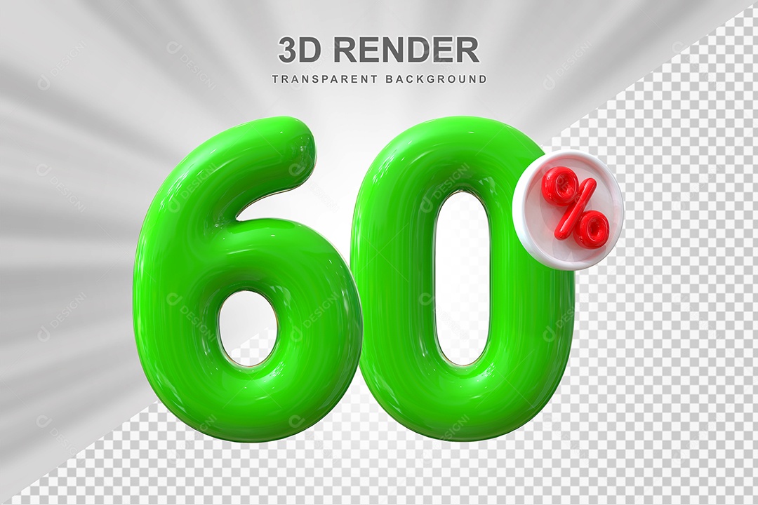 Número de Desconto 60% Elemento 3D Verde para Composição PSD