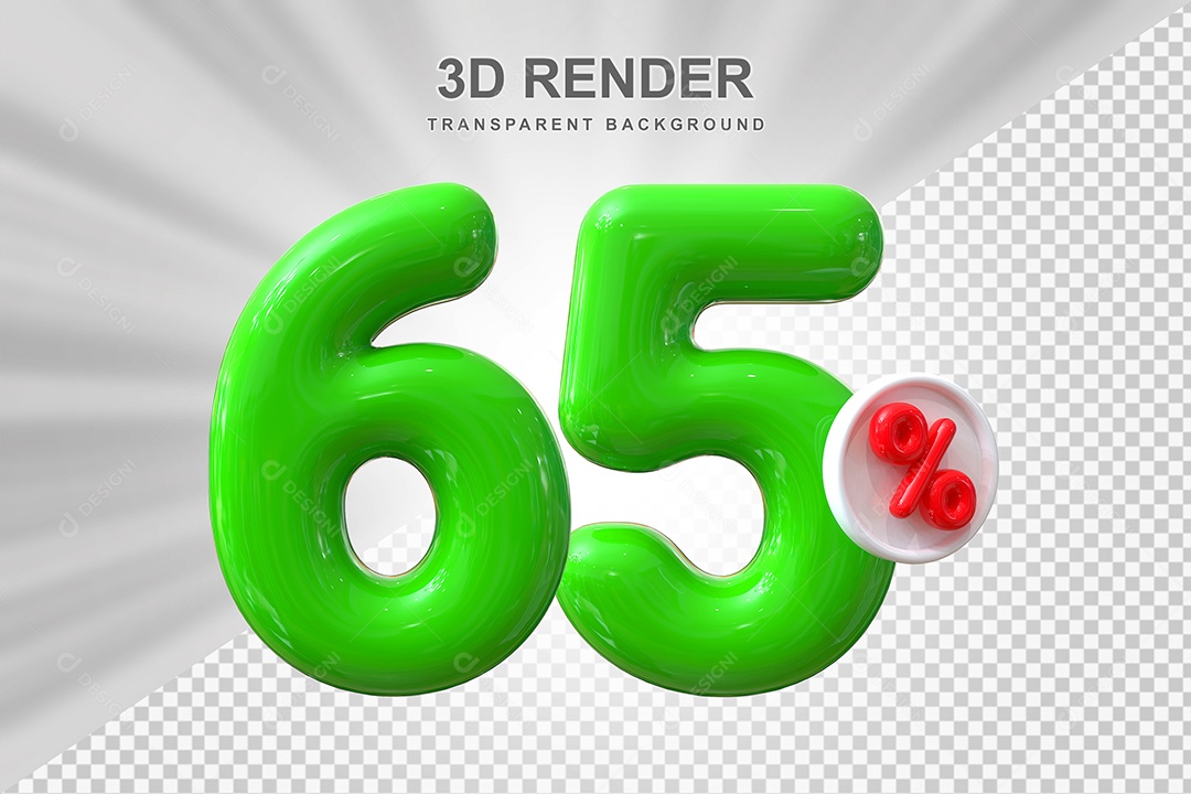 Número de Desconto 65% Elemento 3D Verde para Composição PSD