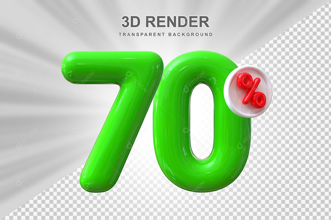 Número de Desconto 70% Elemento 3D Verde para Composição PSD
