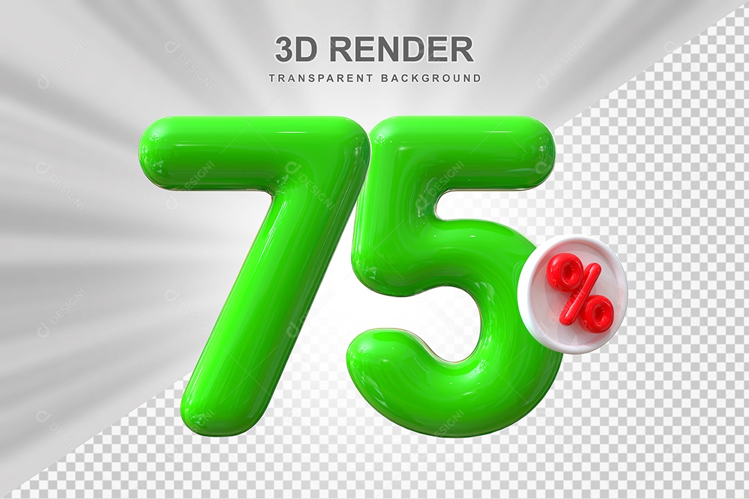 Número de Desconto 75% Elemento 3D Verde para Composição PSD