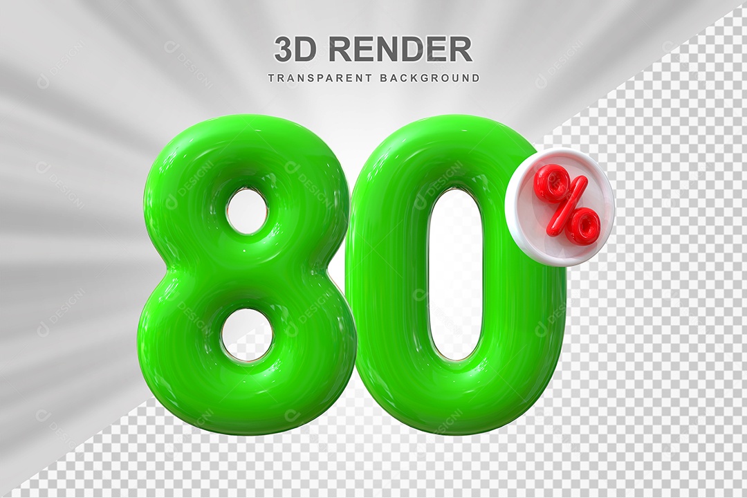 Número de Desconto 80% Elemento 3D Vermelho para Composição PSD