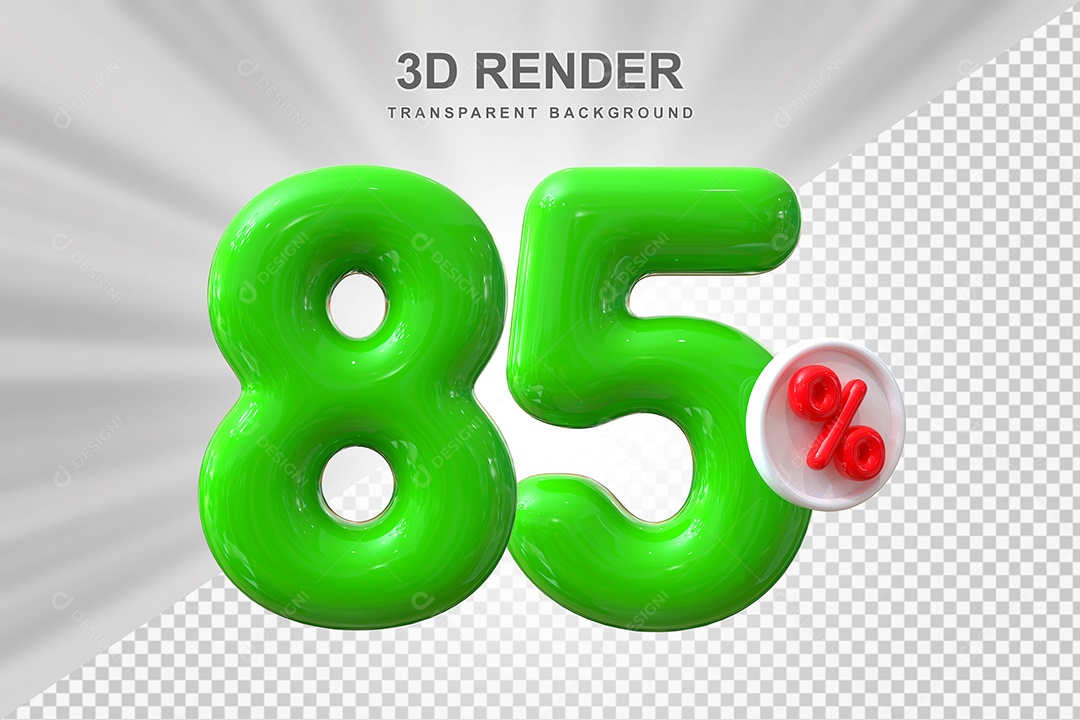 Número de Desconto 85% Elemento 3D Verde para Composição PSD