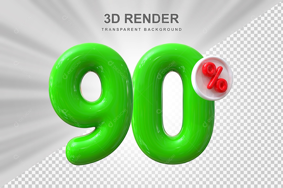 Número de Desconto 90% Elemento 3D Vermelho para Composição PSD
