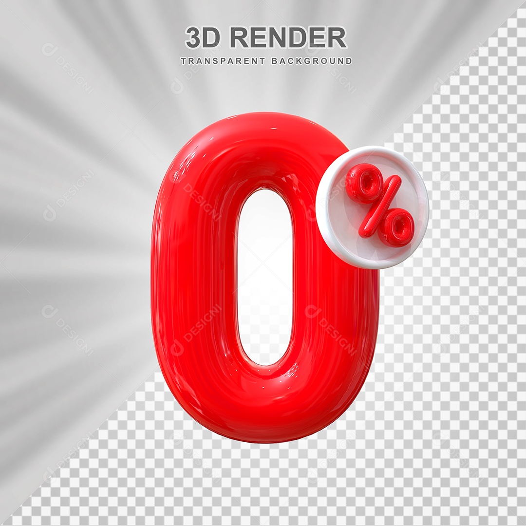 Número de Desconto 0% Elemento 3D Vermelho para Composição PSD