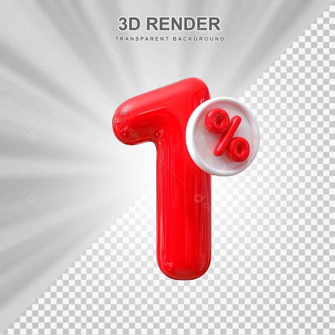 Número de Desconto 1% Elemento 3D Vermelho para Composição PSD