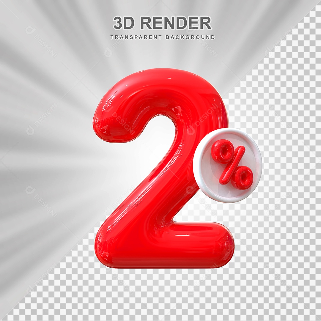 Número de Desconto 2% Elemento 3D Vermelho para Composição PSD