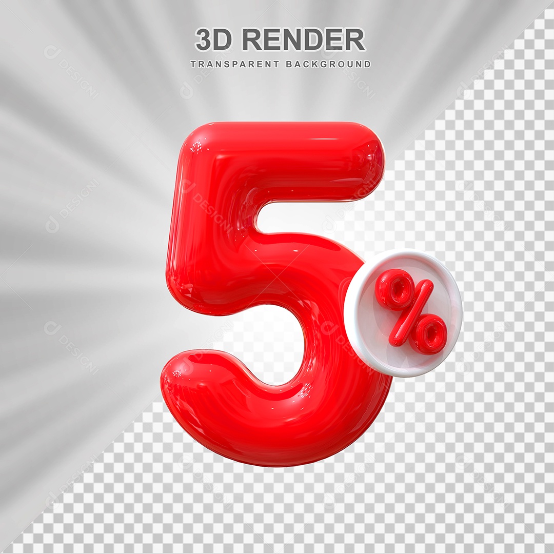 Número de Desconto 5% Elemento 3D Vermelho para Composição PSD