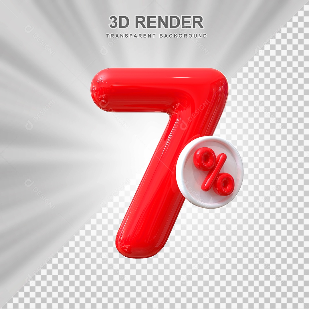 Número de Desconto 7% Elemento 3D Vermelho para Composição PSD