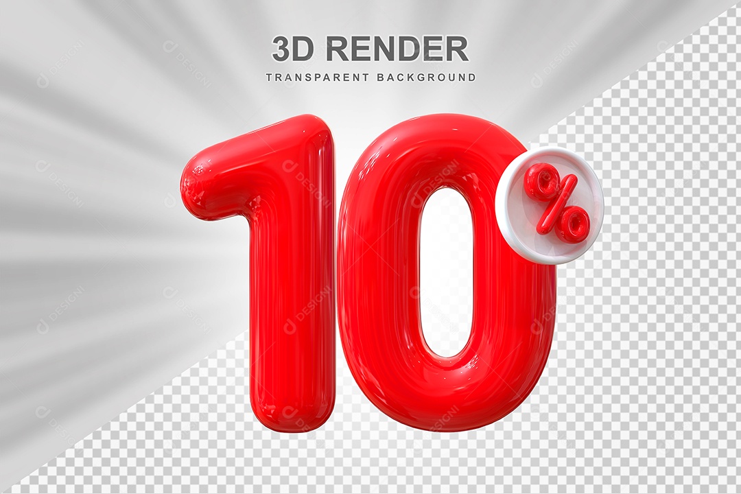 Número de Desconto 10% Elemento 3D Vermelho para Composição PSD