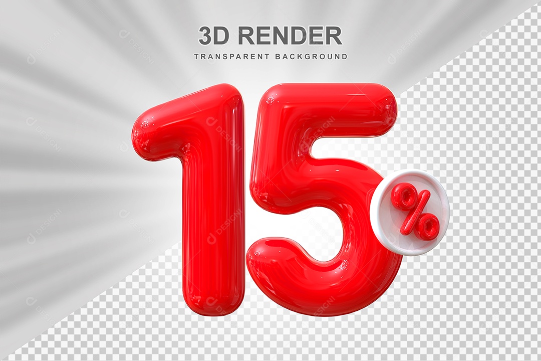 Número de Desconto 15% Elemento 3D Vermelho para Composição PSD
