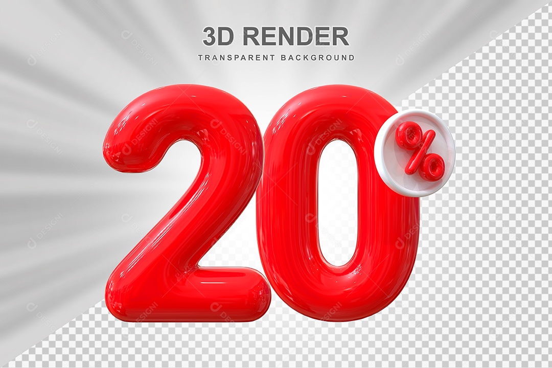 Número de Desconto 20% Elemento 3D Vermelho para Composição PSD