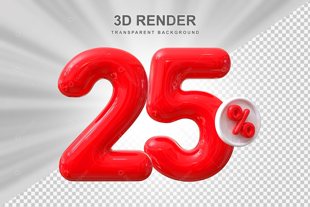 Número de Desconto 25% Elemento 3D Vermelho para Composição PSD