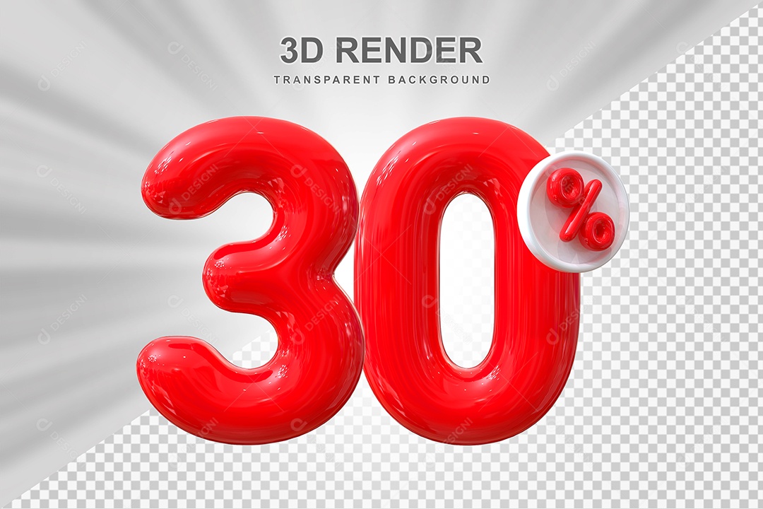 Número de Desconto 30% Elemento 3D Vermelho para Composição PSD