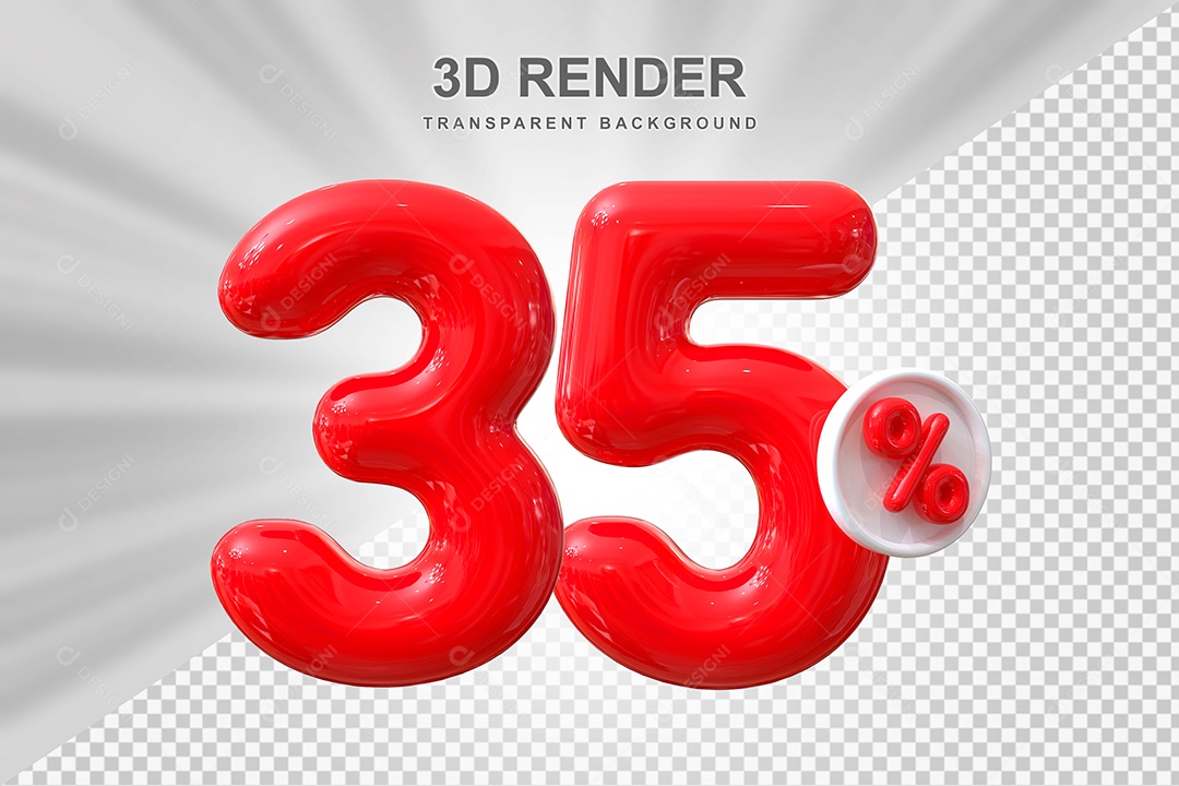 Número de Desconto 35% Elemento 3D Vermelho para Composição PSD