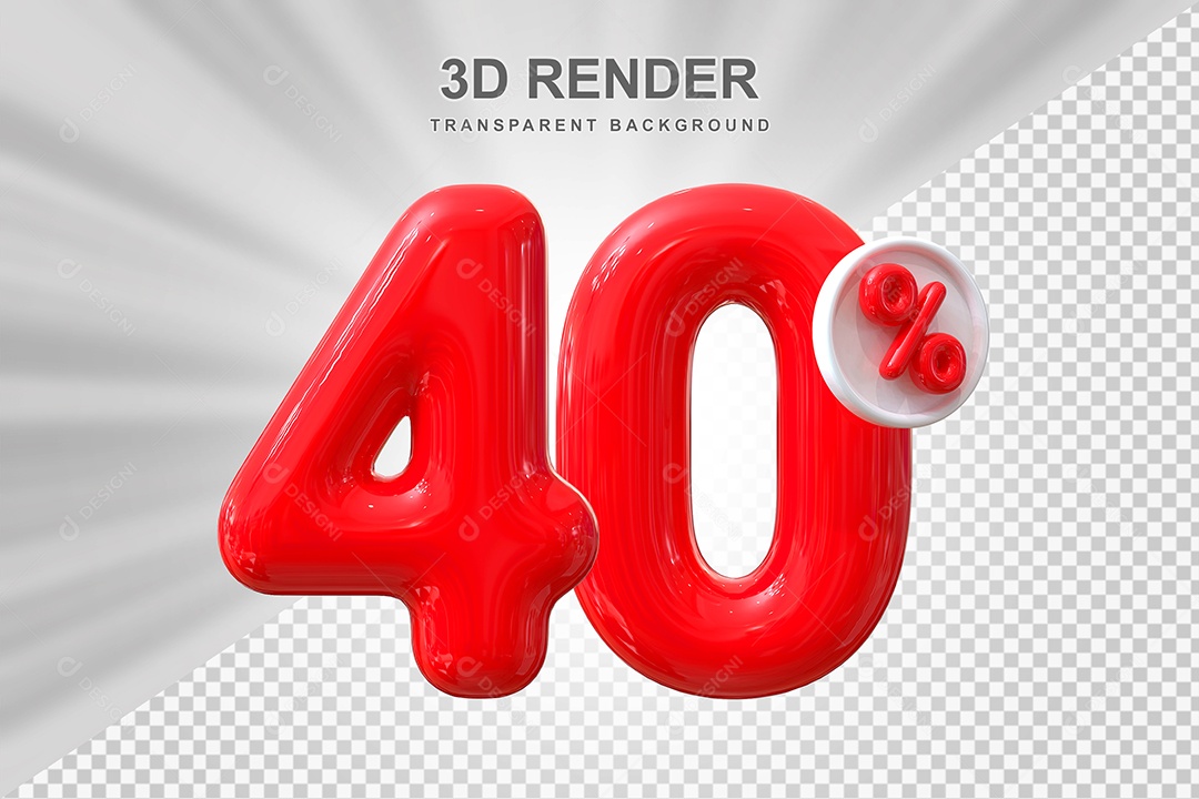 Número de Desconto 40% Elemento 3D Vermelho para Composição PSD