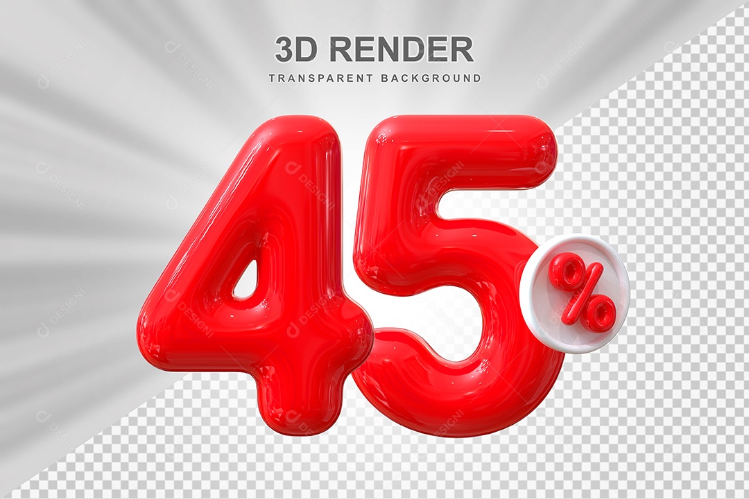 Número de Desconto 45% Elemento 3D Vermelho para Composição PSD
