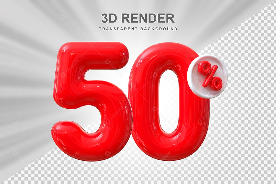 Número de Desconto 50% Elemento 3D Vermelho para Composição PSD