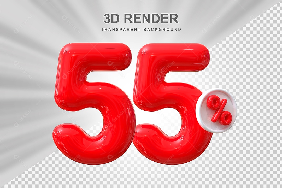 Número de Desconto 55% Elemento 3D Vermelho para Composição PSD