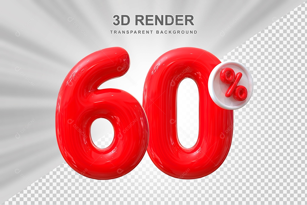 Número de Desconto 60% Elemento 3D Vermelho para Composição PSD