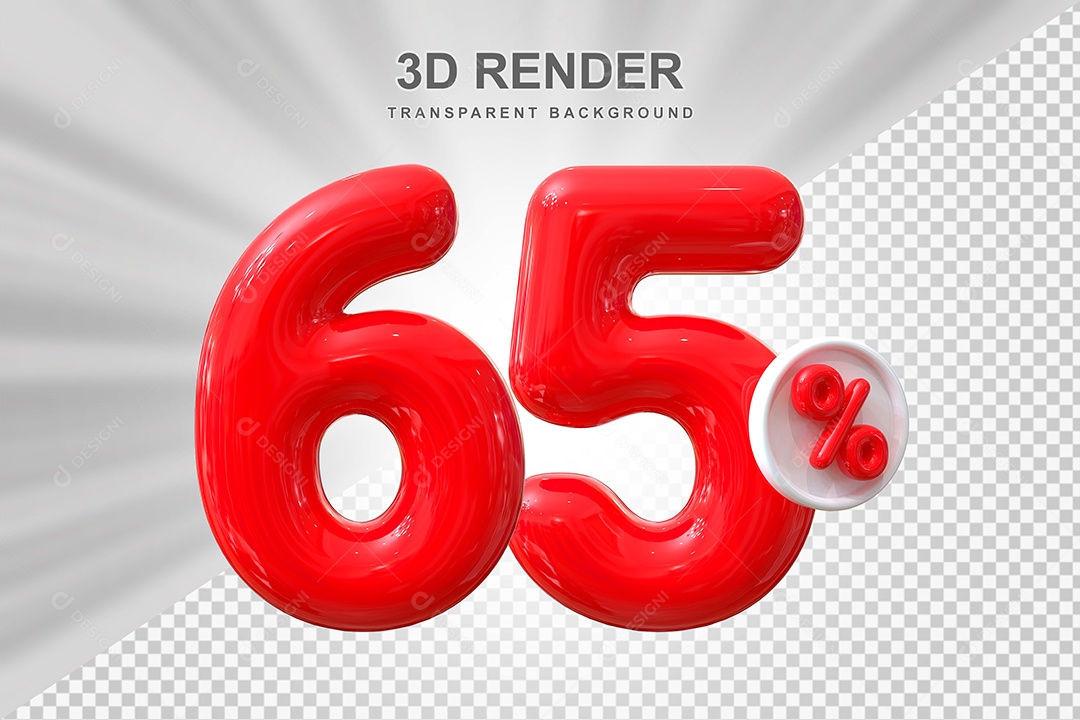 Número de Desconto 65% Elemento 3D Vermelho para Composição PSD