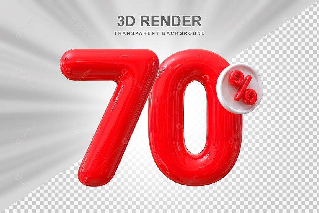 Número de Desconto 70% Elemento 3D Vermelho para Composição PSD
