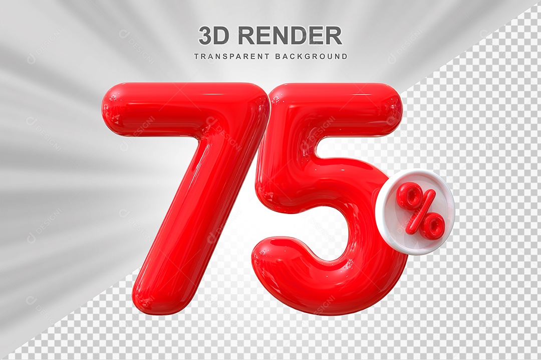 Número de Desconto 75% Elemento 3D Vermelho para Composição PSD