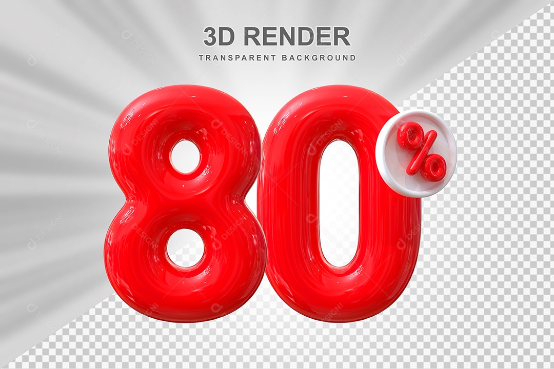 Número de Desconto 80% Elemento 3D Vermelho para Composição PSD