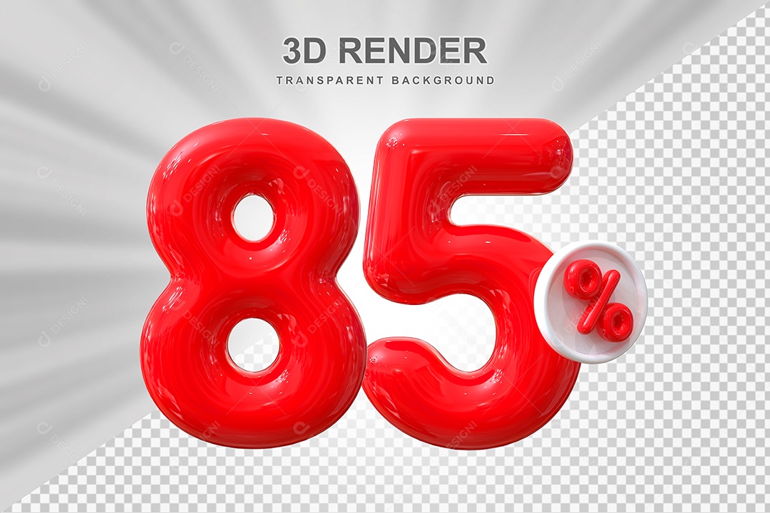 Número de Desconto 85% Elemento 3D Vermelho para Composição PSD